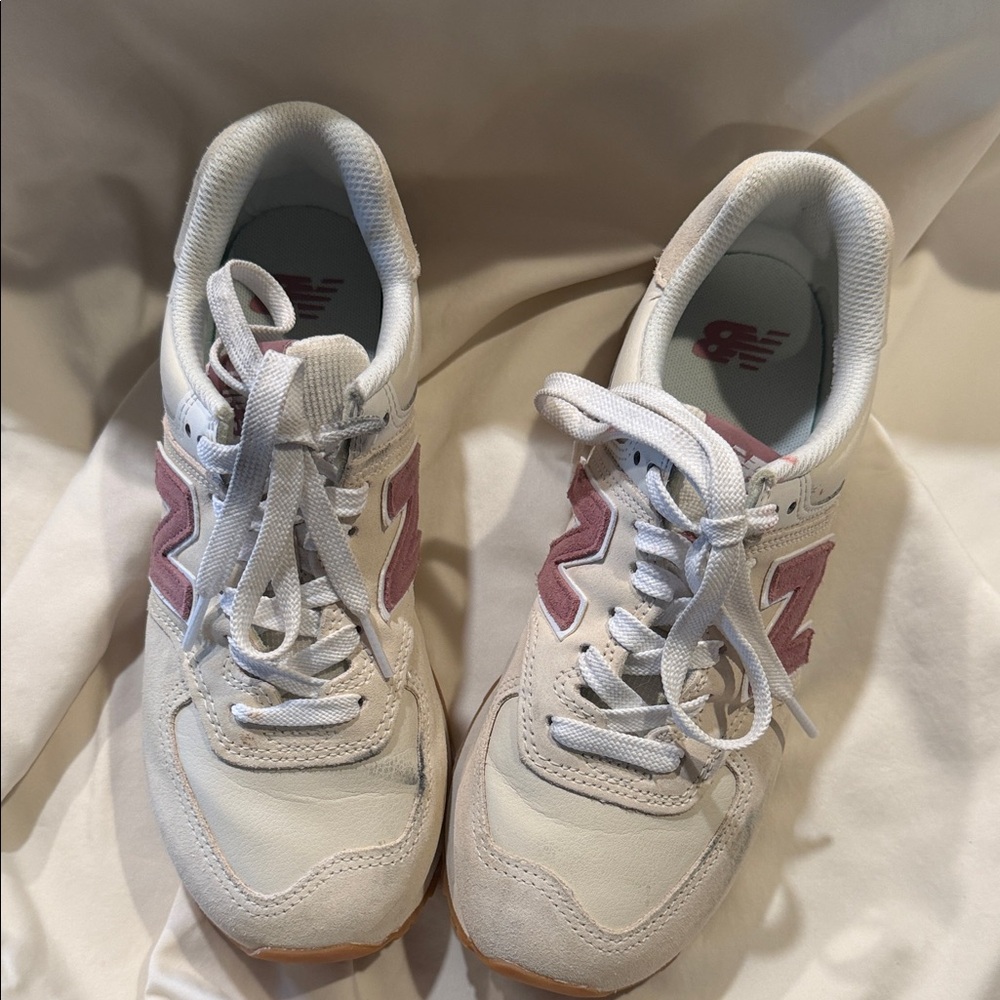 New Balance White Sneakers with Pink N Logo